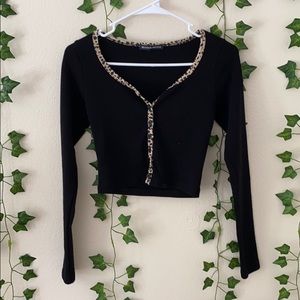 brandy melville black and cheetah print top
